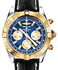 Chronomat 44 in Steel with Rose Gold Bezel on Black Crocodile Leather Strap with Blue Dial