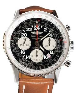 Navitimer Cosmonaute Chronograph in Steel - Limited Edition on Brown Calfskin Leather Strap with Black Dial
