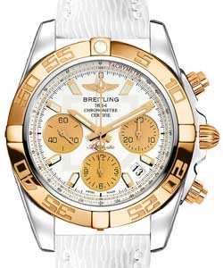 Chronomat 41 Automatic Chronograph in 2-Tone on White Sahara Calfskin Leather Strap with Silver Dial - Gold Subdials