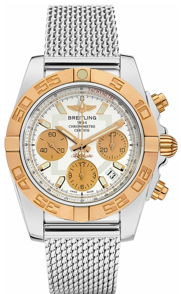 Chronomat 41 Automatic Chronograph in 2-Tone on Steel Bracelet with Silver Dial - Gold Subdials