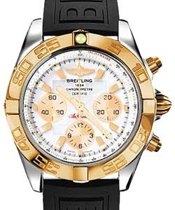 Chronomat 44 in Polished Steel with Rose Gold Bezel on Black Diver Pro III Rubber Strap with White Mother of Pearl Dial