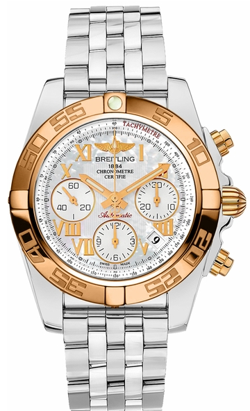 Chronomat 41mm in Steel with Rose Gold Bezel on Steel Bracelet with White Mother Of Pearl Dial