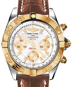 Chronomat 44 in Polished Steel with Rose Gold Bezel on Gold Crocodile Leather Strap with White Mother of Pearl Dial