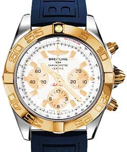 Chronomat 44 in Polished Steel with Rose Gold Bezel on Blue Ocean Racer Rubber Strap with White Dial