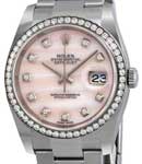 Datejust 36 mm in Steel with White Gold Diamond Bezel on Oyster Bracelet with Pink MOP Diamond Dial