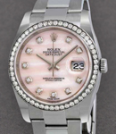 Datejust 36 mm in Steel with White Gold Diamond Bezel on Oyster Bracelet with Pink MOP Diamond Dial