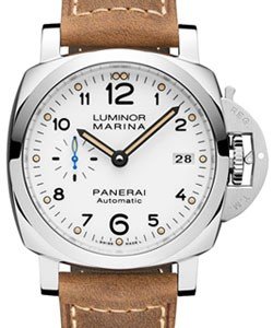 PAM 1523 - Marina 1950 - 3 Days Automatic in Steel on Brown Calfskin Leather Strap with White Dial