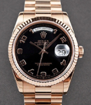 President Day Date in Rose Gold with Fluted Bezel on President Bracelet with Black Arabic Dial