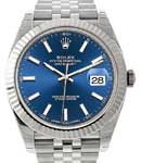 Datejust 41mm Steel with White Gold Fluted Bezel on Steel Jubilee Bracelet with Blue Stick Dial