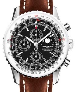 Navitimer 1461 Chronograph in Steel - Limited Edition On Brown Alligator Leather Strap with Black Dial