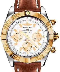 Chronomat 44 in Polished Steel with Rose Gold Bezel on Gold Calfskin Leather Strap with White Dial
