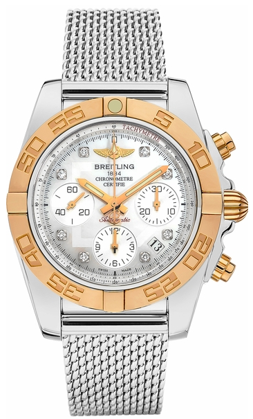 Chronomat 41 Automatic in Steel and Rose Gold Bezel on Steel Bracelet with White MOP Diamond Dial