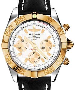 Chronomat 44 in Polished Steel with Rose Gold Bezel on Black Calfskin Leather Strap with White Dial