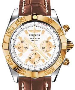 Chronomat 44 in Polished Steel with Rose Gold Bezel on Gold Crocodile Leather Strap with White Dial