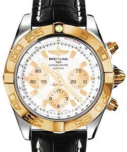 Chronomat 44 in Polished Steel with Rose Gold Bezel on Black Crocodile Leather Strap with White Dial