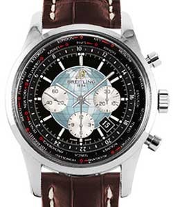 Chronomat 44 in Steel on Brown Crocodile Leather Strap with Black Dial