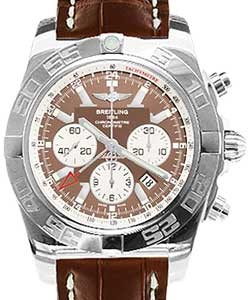 Chronomat GMT in Steel on Brown Crocodile Leather Strap with Brown Dial