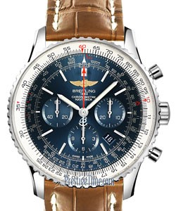 Navitimer 01 Chronograph in Steel on Gold Alligator Leather Strap with Blue Dial