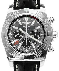 Chronomat GMT in Steel on Black Crocodile Leather Strap with Gray Dial