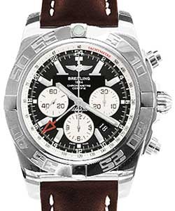 Chronomat GMT in Steel on Brown Calfskin Leather Strap with Black Dial