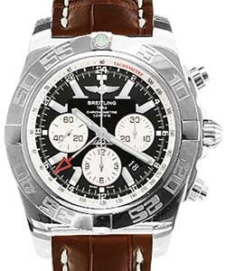 Chronomat GMT in Steel on Brown Crocodile Leather Strap with Black Dial