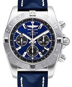 Chronomat 44 Automatic in Steel on Blue Calfskin Leather Strap with Blue Dial - Black Subdials