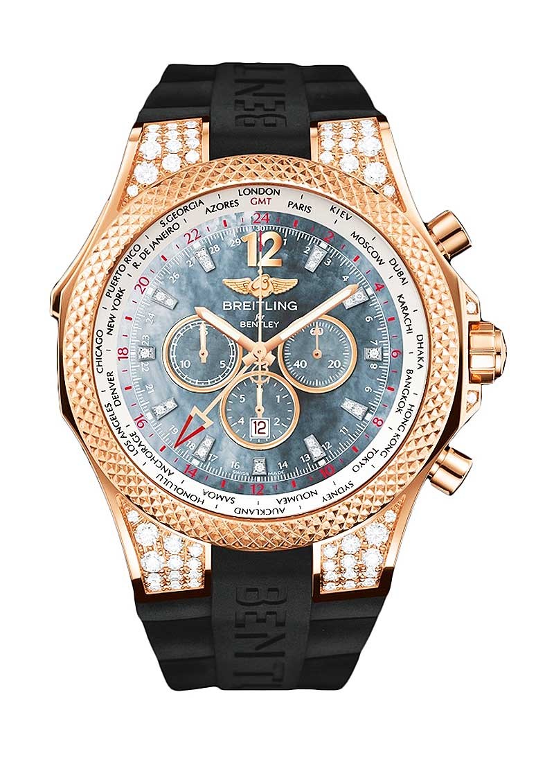 Breitling Bentley GMT Midnight Carbon 49mm in Rose Gold with Diamond Bezel