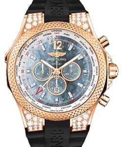 Bentley GMT Midnight Carbon 49mm in Rose Gold with Diamond Bezel on Black Rubber Strap with Black MOP Diamond Dial