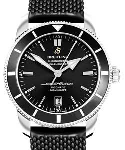 Superocean Heritage II 42mm in Steel with Black Ceramic Bezel on Black Rubber Strap with Black Dial