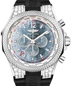Bentley GMT Midnight Carbon 49mm in White Gold with Diamond Bezel on Black Rubber Strap with Black MOP Diamond Dial