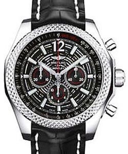 Bentley Barnato Chronograph 42mm  in Steel  on Black Crocodile Leather Strap with Black Dial