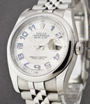 Datejust 36mm Men's - Domed Bezel on Jubilee Bracelet - Silver Dial with Blue Arabic