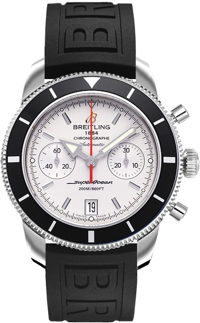 Superocean Heritage Chronograph in Steel with Black Bezel on Black Diver Pro III Rubber Strap  with Stratus Silver Dial