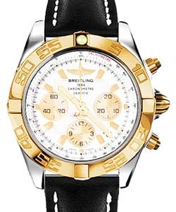 Chronomat 44 Chronograph 2-Tone in Steel with Rose Gold Bezel on Black Calfskin Leather Strap with White Dial