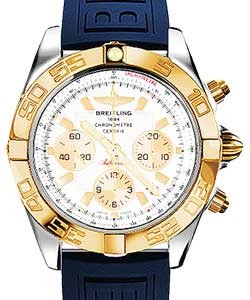 Chronomat 44 Chronograph 2-Tone in Steel with Rose Gold Bezel on Blue Diver Pro III Rubber Strap with White Dial