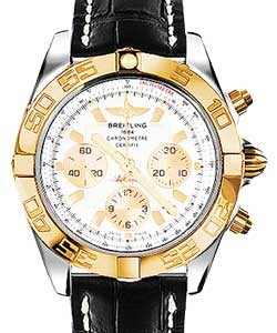 Chronomat 44 Chronograph 2-Tone in Steel with Rose Gold Bezel on Black Crocodile Leather Strap with White Dial