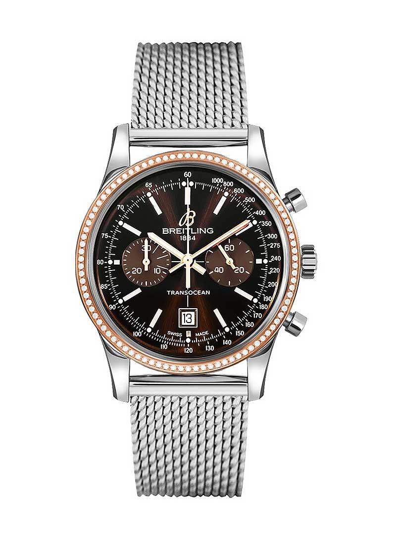Breitling Transocean Chronograph 38mm Automatic in Steel with Rose Gold and Diamond Bezel