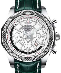 Bentley B05 Unitime Chronograph 49mm in Steel on Green Crocodile Leather Strap with Arctica White Dial