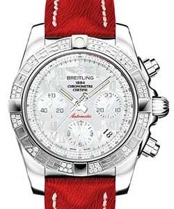 Chronomat 41 Chronograph in Steel Diamond Bezel on Red Sahara Leather Strap with MOP Dial