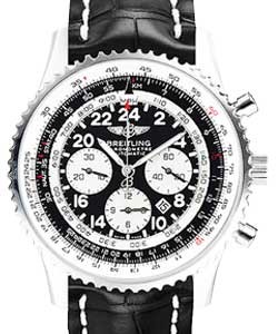 Navitimer Cosmonaute Chronograph 43mm in Steel on Black Crocodile Leather Strap with Black Dial