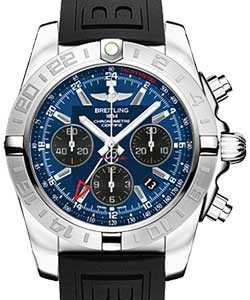 Chronomat GMT 44 in Steel on Black Diver Pro III Rubber Strap wiht Blue Dial and Black Subdials