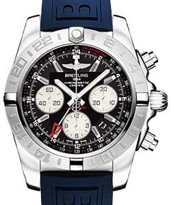 Chronomat GMT Chronograph in Steel On Blue Diver Pro III Rubber Strap with Black Dial