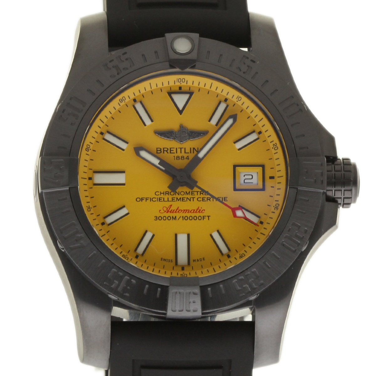 Avenger II Seawolf  in Black Steel on Black Rubber Strap with Cobra Yellow Dial