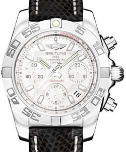 Chronomat 41 Men's Chronograph in Steel Polished Bezel on Black Lizard Leather Strap with Sierra Silver Dial