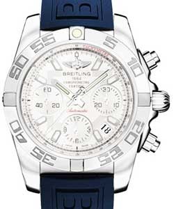 Chronomat 41 Men's Chronograph in Steel Polished Bezel on Blue Rubber Strap with Sierra Silver Dial