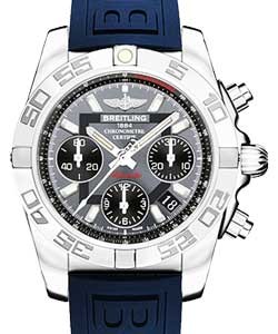 Chronomat 41 Men's Chronograph in Steel Polished Bezel on Blue Rubber Strap with Blackeye and Gray Dial
