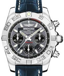 Chronomat 41 Chronograph in Steel On Blue Crocodile Leather Strap with Grey Dial and Black Subdials