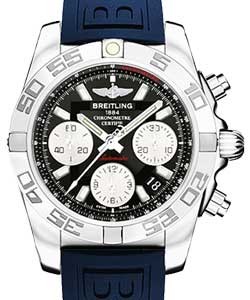Chronomat 41 Men's Chronograph in Steel Polished Bezel on Blue Rubber Strap with Onyx Black Dial