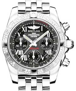 Chronomat Evolution 41 Chronograph in Steel with Diamond Bezel on Pilot Steel Bracelet with Black Dial -Silver Subdials