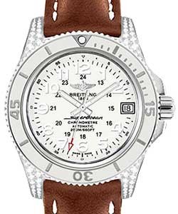 Superocean II 36mm in Stainless Steel with Diamonds on Gold Calfskin Leather Strap with White Dial
